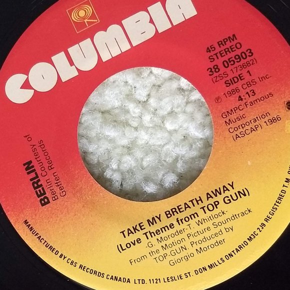 3/$25 vintage 80s Berlin Top Gun love theme single 45 record - Picture 1 of 5